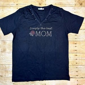 NWOT Isaac’s Designs Casual “Simply The Best Mom”Bling Embellished Top i…